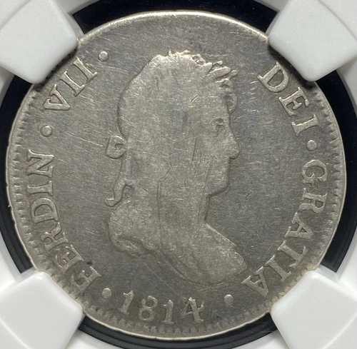 COLONIAL PERU 1814 AD, Spain King Ferdinand VII Lima SILVER 2 Real 2R Coin, NGC