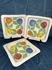Set of 3 Desimone Italy Hand Painted Ceramic Plates – 1964 – Fruit Motif – 9.25”