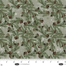 Chill Factor Pine cones Pine needles Olive Flannel Fabric