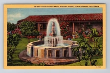 Santa Barbara CA-California, Historic Adobe Fount and Patio, Vintage Postcard