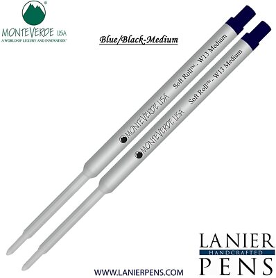 2 Pack- Monteverde W13 Soft Roll Ballpoint Refill BlueBlack Medium Tip 0.7mm