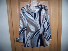 ALL HOURS WOMENS TOP MEDIUM EARTH TONES BROWN/BLK/GRAY BEAUTIFUL TOP CLEAN NICE!