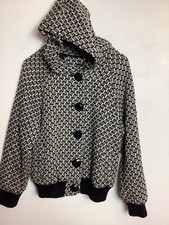 Lux Womens Coat Y2k Small Herringbone Pattern, Lined W/hood Black & White