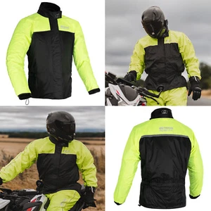 Oxford Rainseal Waterproof Motorcycle Motorbike Over Jacket - Black Fluo