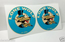 Pair 3" LONE WOLF Vintage Style DECAL, Vinyl STICKER, rat rod, racing, hot rod