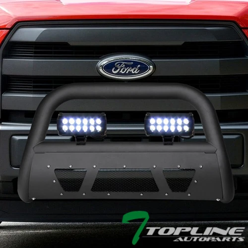 Topline 746756394948 Studded Mesh Bull Bar - Matte Black With 36w LED Fog Lights