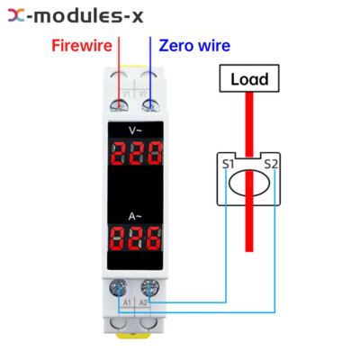 AC80-500V 1-100A DIN Rail Single-Phase Digital Display Voltage Current Meter DIY
