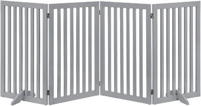 Tall 36  Free Standing Wooden Pet Gate for Dogs & Cats - Indoor Use, Grey