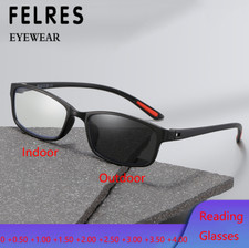 Men TR90 Square Photochromic Rectangle Reading Glasses Outdoor Sunglasses New