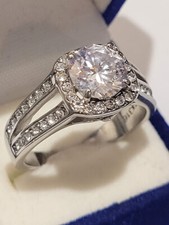 CLEARANCE 3.00 Ct Halo SIM Moissanite Solitaire Engagement Ring Stainless steel