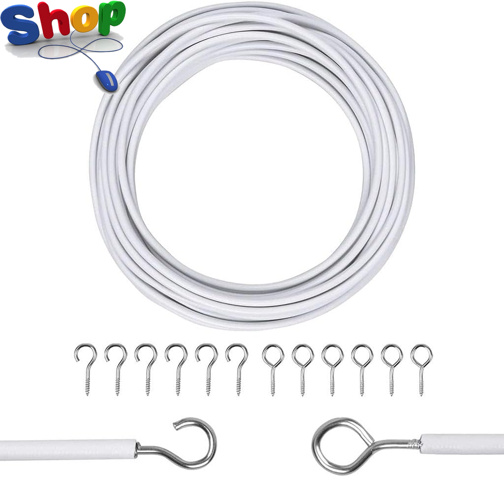 Net  Curtain  Wire  with  Hooks  and  Eyes -  3  M  Extra  Strong  Curtain  Wire