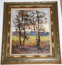 Morris Katz 1970 Original Oil Painting Two Trees Landscape Signed and Dated