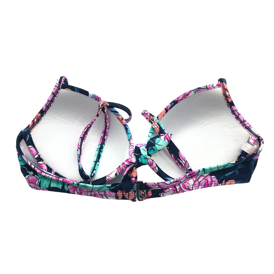 So Bikini Top Blue Pink Underwire Molded Cups Floral Tropical Pink Blue L - Image 2 of 4
