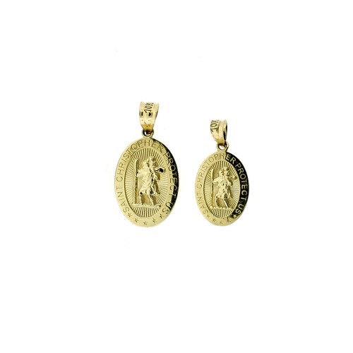 Real 10K Yellow Gold Oval Saint Christopher Charm Pendant, Men Women - 2 Sizes - 第 8/14 張圖片