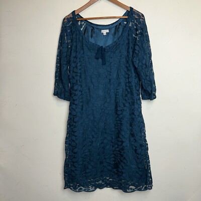 Garnet Hill Boheme Easy Lace Dress Green Vine Leaf Overlay Boho Tie Neck SZ  12 | eBay