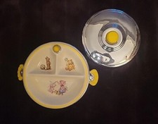 Thermo-Plate Child's Divided Warming Dish With Lid Chrome Porcelain VTG