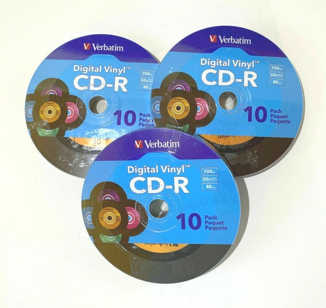 Lot of 3 10 Pks. VERBATIM Digital Vinyl CDR 700MB 80 Minutes NEW