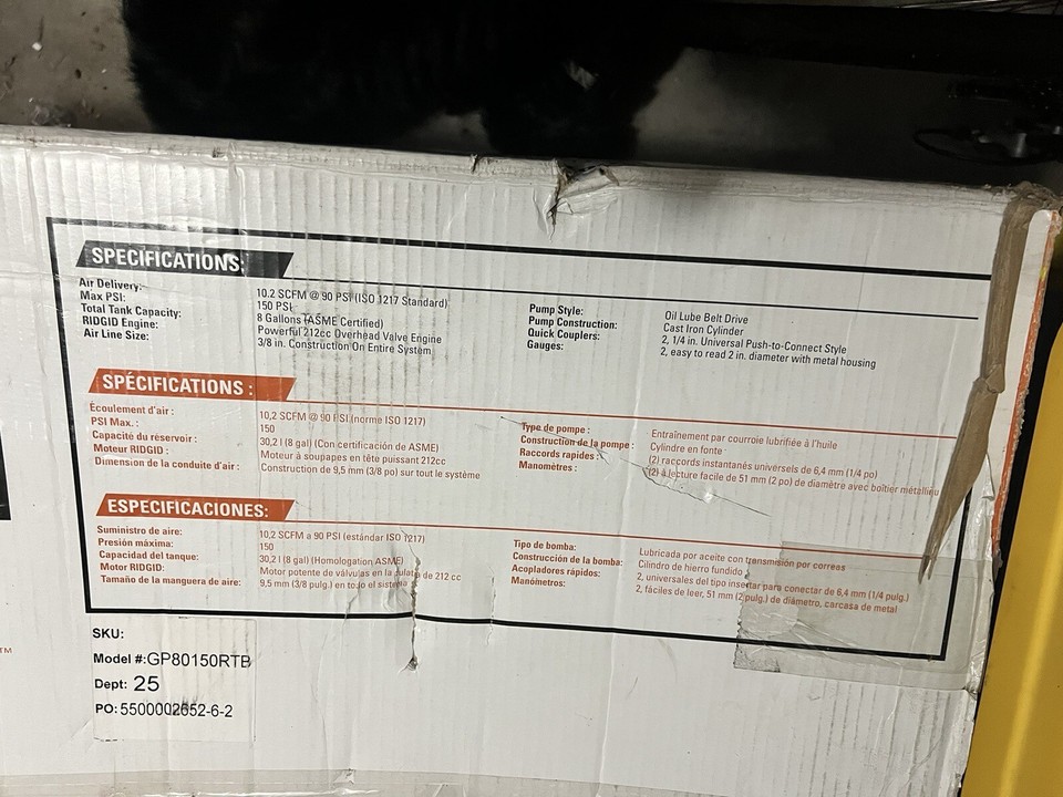Rigid 8 Gallon gas, air compressor GP 80150RTB eBay