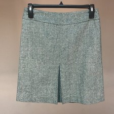 Ann Taylor LOFT Women's Green White Wool Blend Pleated Tweed Skirt Size 6