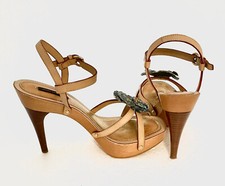 Louis Vuitton Beige/Blue Monogram Denim Floral Platform Strappy Sandals 37 Us 7