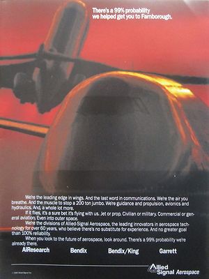 8/1991 PUB ALLIED SIGNAL BENDIX KING AEROSPACE GARRETT BOEING 747 ORIGINAL ANZEIGE