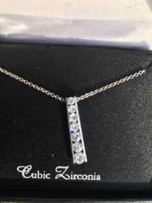 Silver Cubic Zirconia necklace silver - high shine - new in box never worn