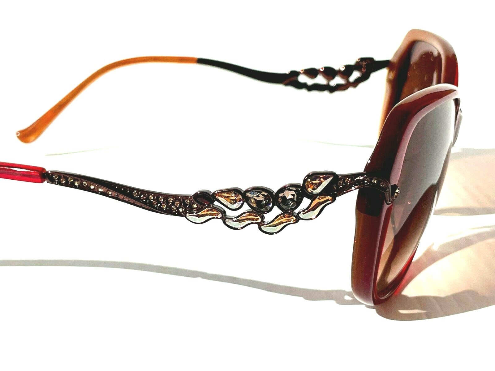 Judith Leiber JL1698 Red Crystal Gems bronze Gradient Brown Women's Sunglass eBay