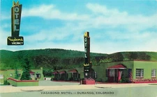 Postcard 1950s Colorado Durango Vagabond Motel roadside Lynx Products 22-13989