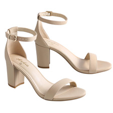 Ankis Nude Heels for Women - Open Toe Ankle Strap Chunky Heel 5, Nubuck