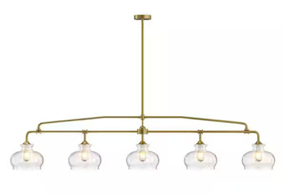 Island Light for Kitchen, 5-Light Brass Kitchen Island Linear Chandelier