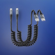 Coiled Cable iPhone Charger 3FT For Car USB A 1 Singe Cord