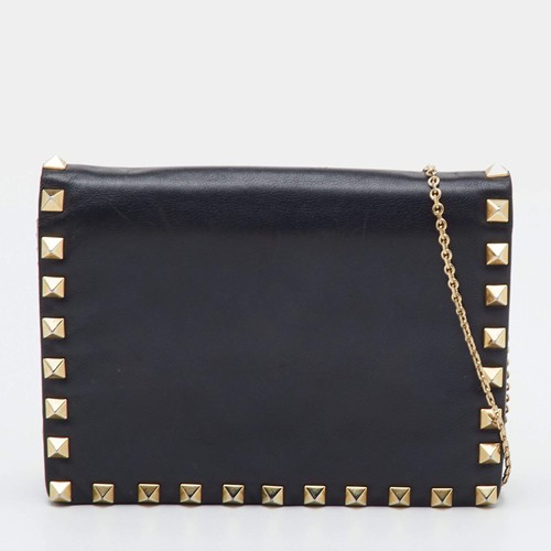Valentino Rockstud Black Leather Chain Clutch