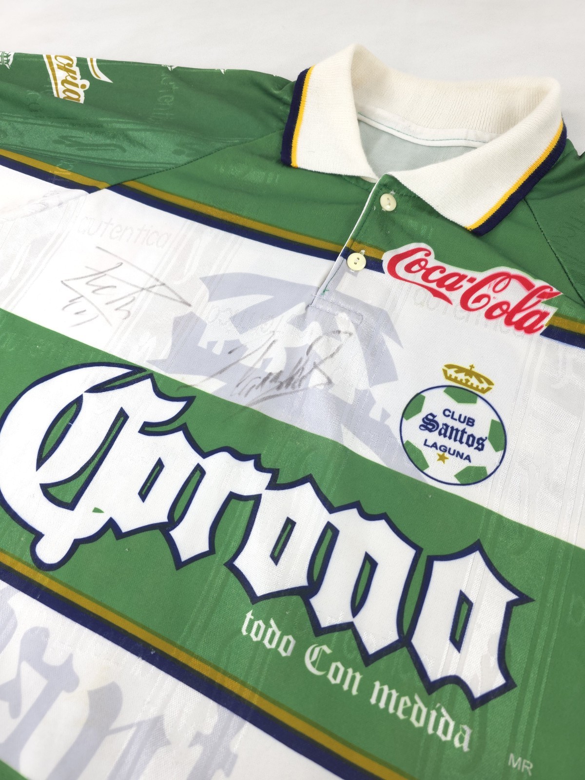 Vtg Signed Santos Laguna Soccer Jersey Mens Large Green Futbol Corona Sport 90s