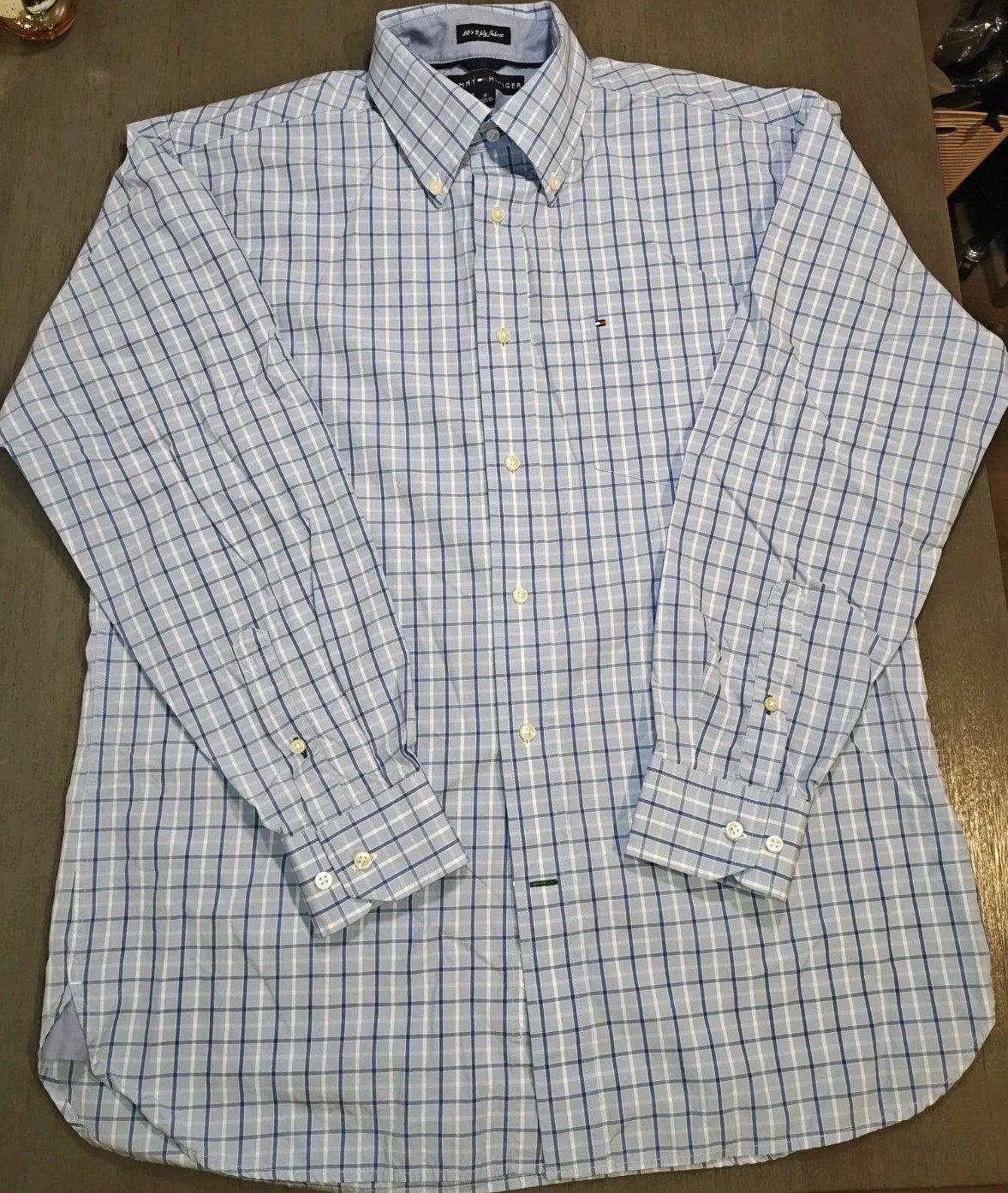 Tommy Hilfiger Men's Shirt,blue & white checkered, long-sleeve,Medium Size