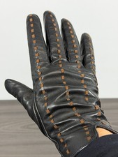 Vintage Black Brown Lined Leather Driving Gloves, Dress Gloves Women s XL