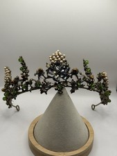 Ornate Pearl Green Crystal Flower Tiara Prom Elf Woodland Crown