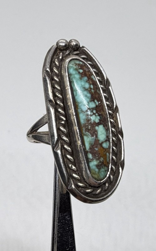 VNT Old Pawn Native American Sterling Silver Turquoise Matrix Ring Size 6.5