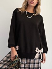 Easel Sweet As A Bow Terry Pullover Sweatshirt Women s Size S Oversized NWT