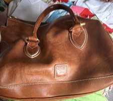 Dooney Bourke Brown Satchel Top Handle Zip Red Lining Pockets Gold Hardware