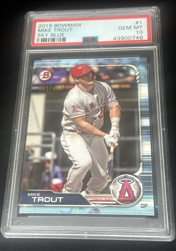 PSA 10 2019 Bowman Mike Trout #1 Sky Blue 442 out of 499 Los Angeles Angels