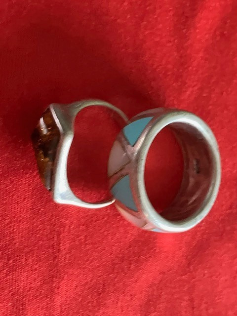 TWO CELTIC Multi-Stone Silver Inlay Ring & Silver… - image 3