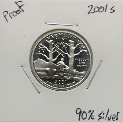2001 S Proof Vermont State Quarter, 90% Silver, Extremely Low Mintage!  