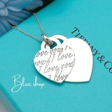 Collana Tiffany & Co. Notes I LOVE YOU doppio cuore targhetta ciondolo argento 16,2"