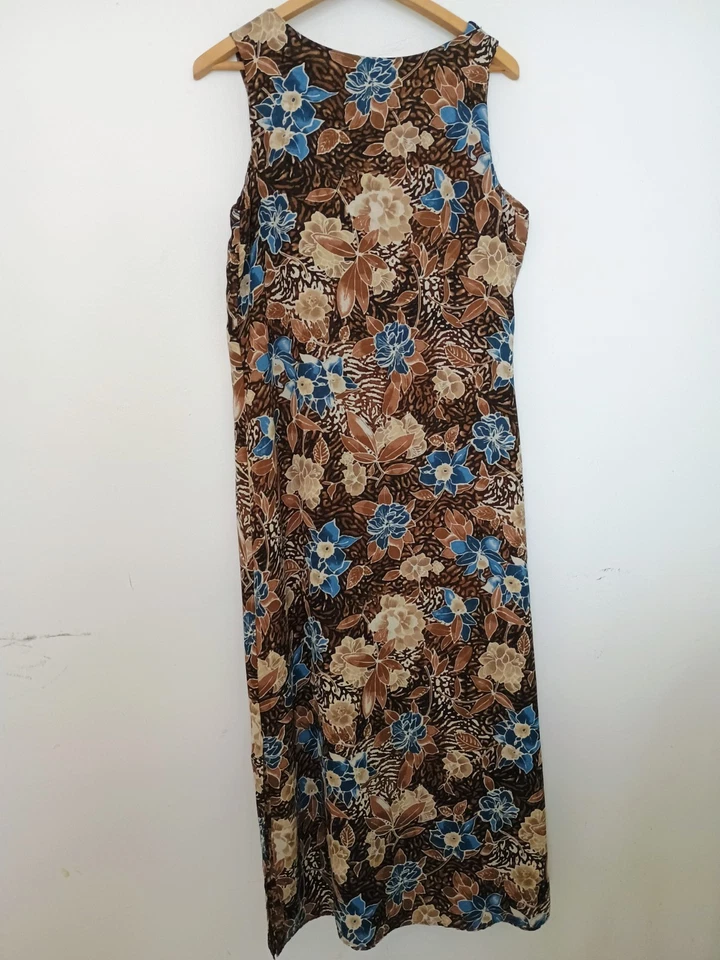 Vestido sin mangas Studio Ease talla 12 negro floral cuello redondo sin mangas marrón largo Foto 4 de 4