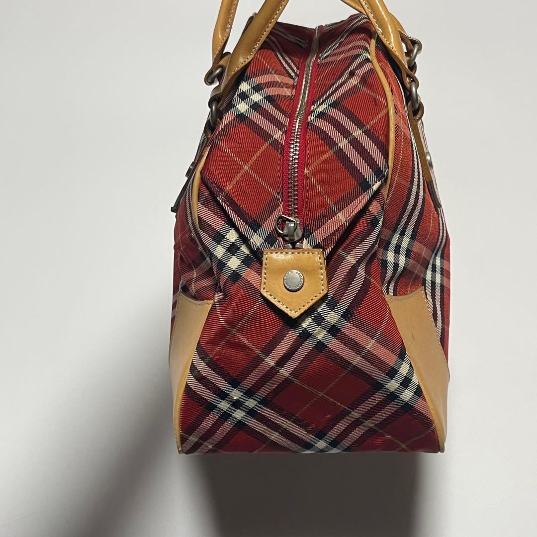Burberry Blue Label Mini Boston Tote Bag Nova Check Red Canvas Leather New thumbnail 3