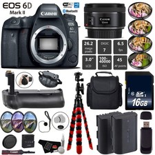 Canon EOS 6D Mark II DSLR Camera 50mm 1.8 STM Lens Professional Battery Grip