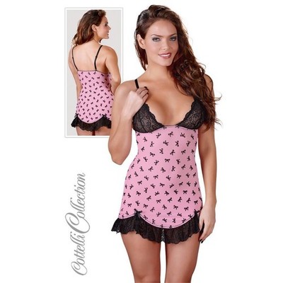 Dessouskleid rosa Powernet schwarzes Schleifchen Flockprint Cottelli XL 48 50