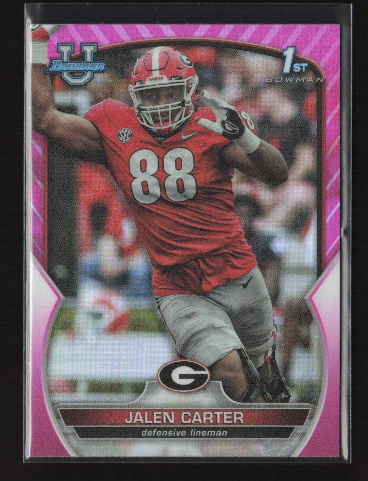 2022 Bowman University Chrome 1st Bowman Pink Refractor Jalen Carter #37 Georgia