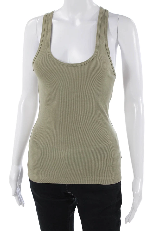 Camiseta sin mangas Agolde para mujer verde básica sin mangas cuello redondo mezcla de algodón talla S Foto 2 de 4