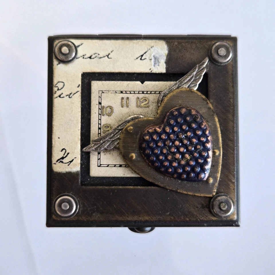 Mullanium Steampunk Wish Box Jim Tori Mullan Trinket Box Metal Heart Wing Clock - Image 2 of 4